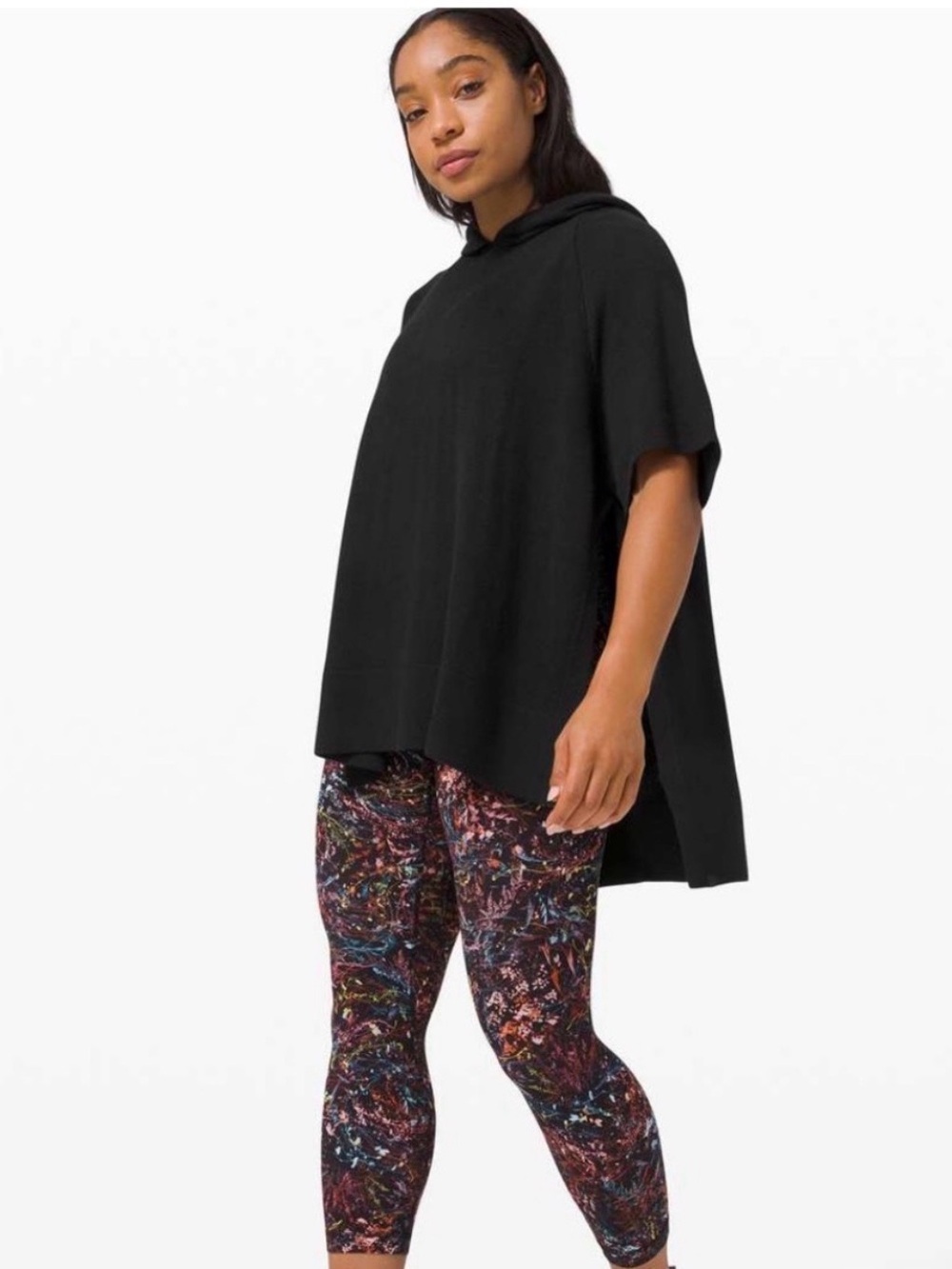 Lululemon Opened Up Poncho Black Soft knit Cashlu Sz M/L Cashmere Breathable